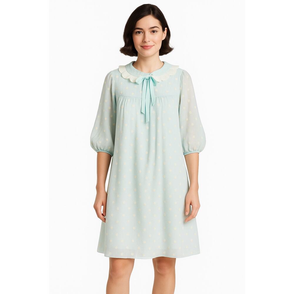 Vintage Odette Barsa for Lord & Taylor Blue Polka Dot Sheer Robe Peignoir medium
